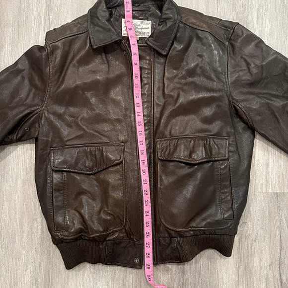 Armed Forces Brown AVIREXFLY Genuine Leather Bomber Pilot Jacket Mens L - Picture 6 of 11